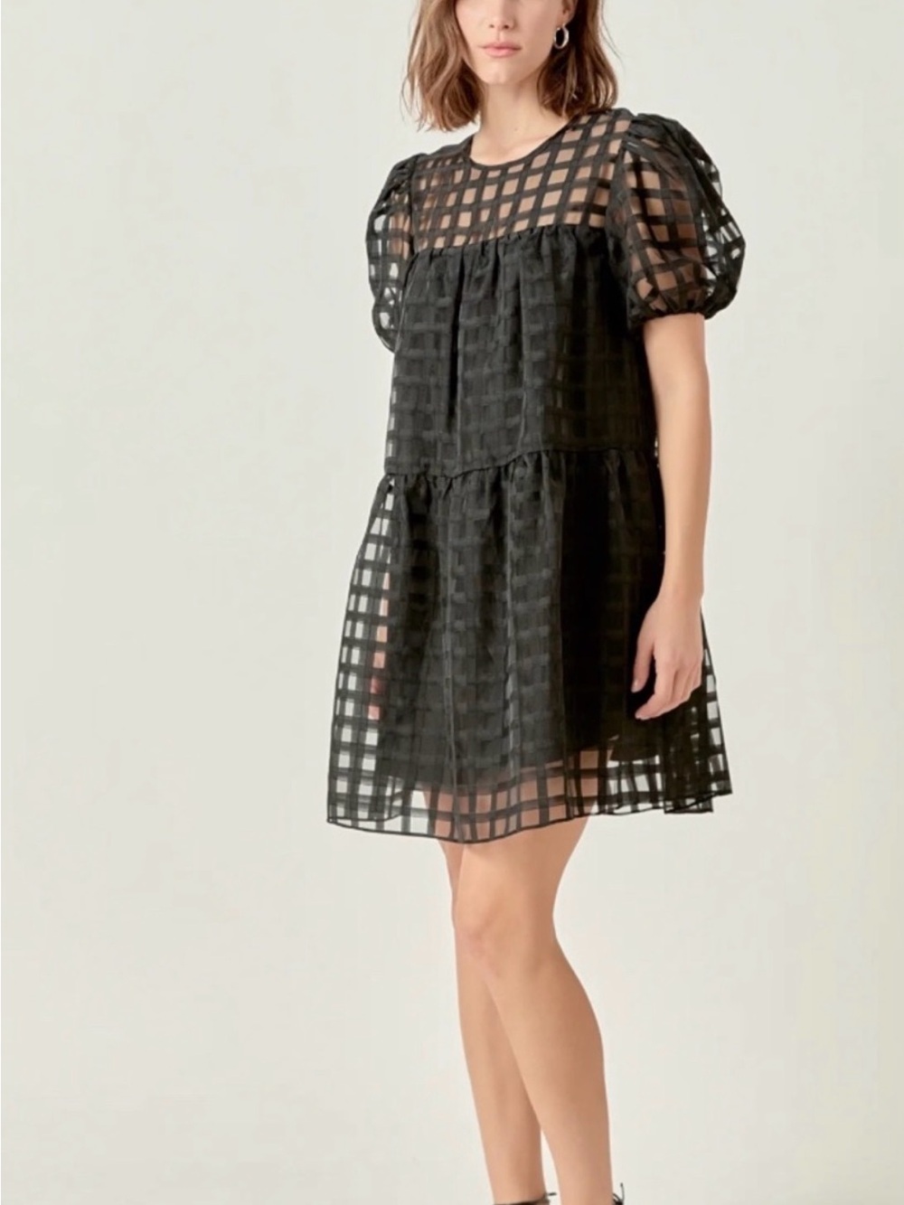 English Factory Black Checkered Midi Dress
